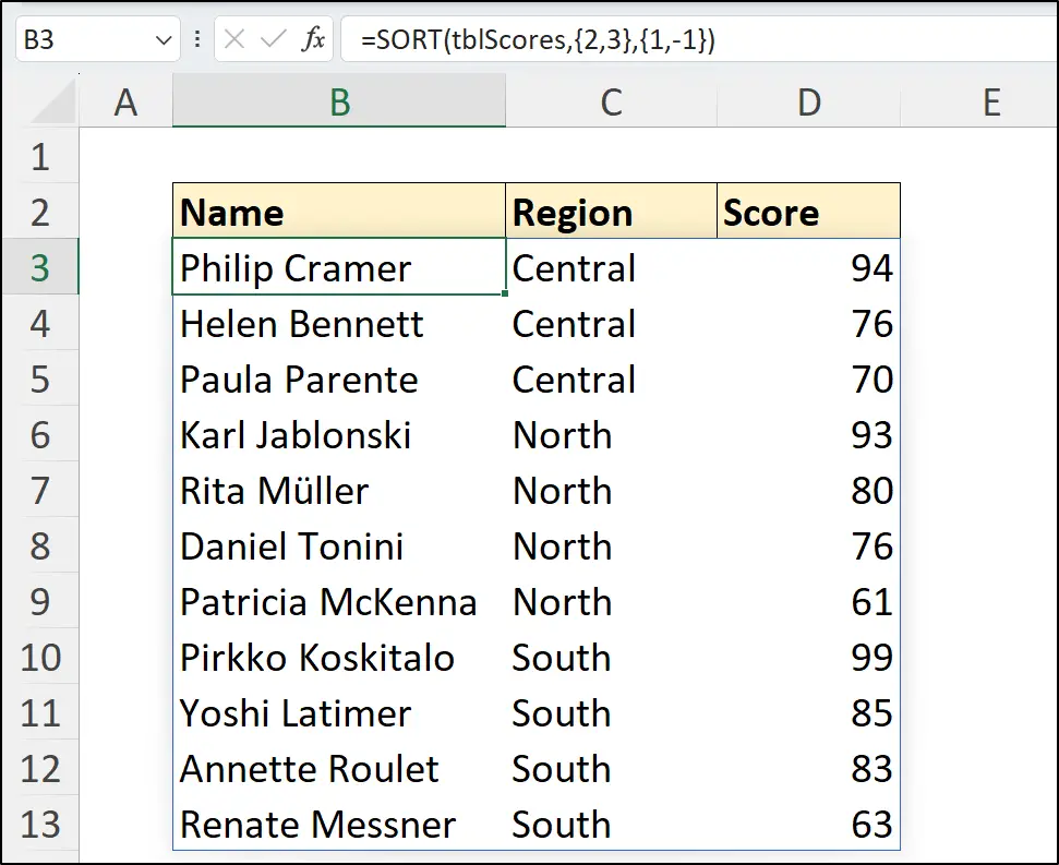 Sort multiple columns with the SORT function in Microsoft Excel