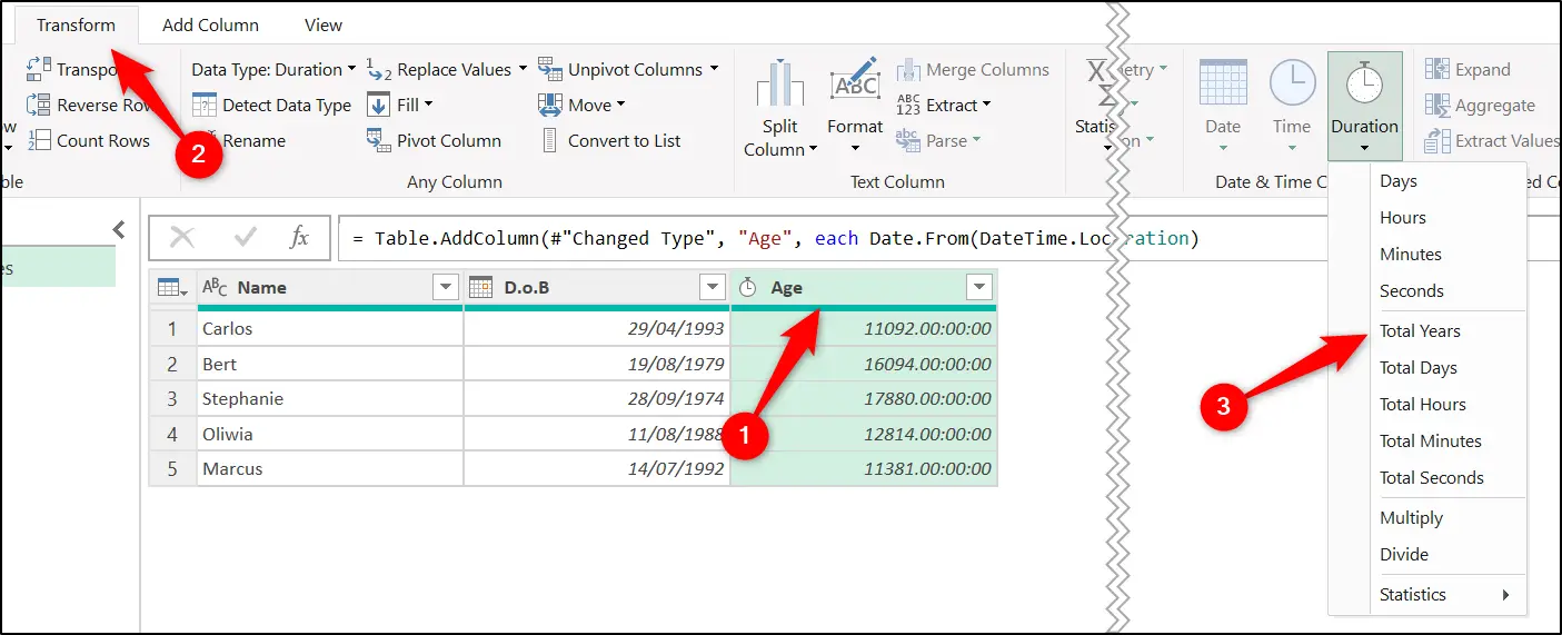 Calculate age in number of years from birth date