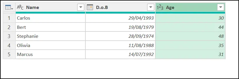 Calculate age in Excel Power Query