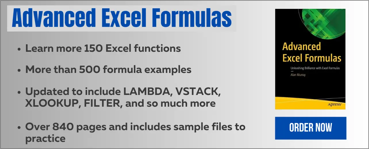 Advanced Excel formulas book with over 150 Excel functions