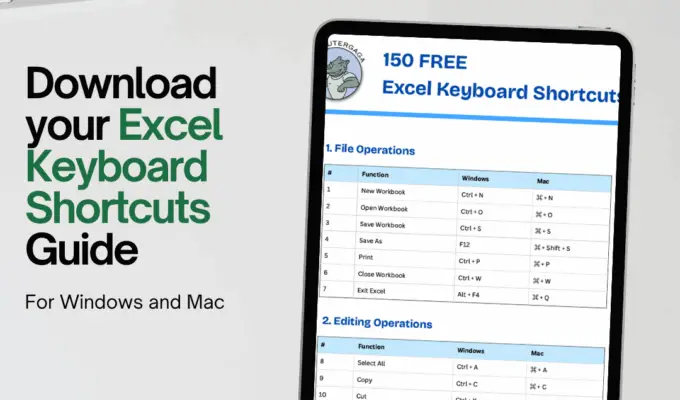 Excel Keyboard Shortcuts guide for download