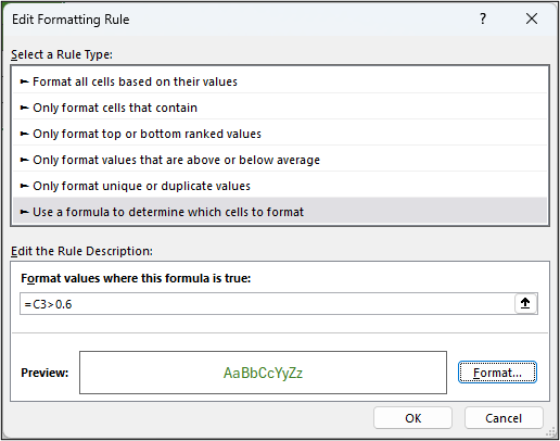 Setting a Conditional Formatting rule to the in-cell bars