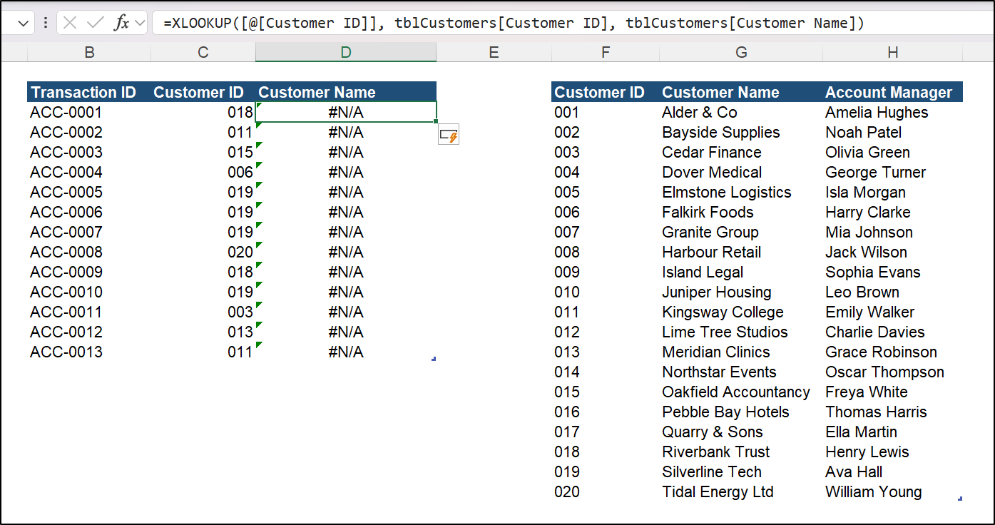 XLOOKUP not finding value and returning #N/A