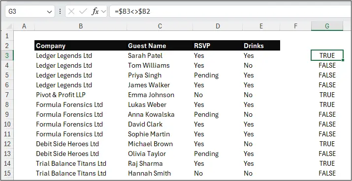 Identifying when a value changes in a column with a simple formula